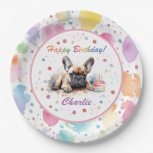 French Bulldog Watercolor Paper Plate