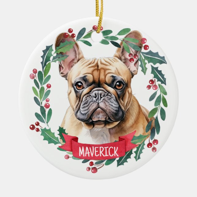 French Bulldog Watercolor Personalised Pet Dog Ceramic Ornament (Front)