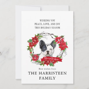 French Bulldog Watercolor Poinsettia Christmas Holiday Card