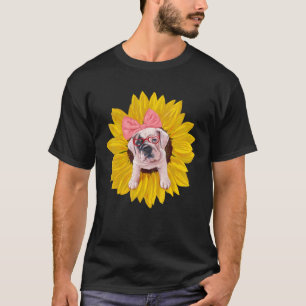 French Bulldog Wear a Pink Headband And Glasses on T-Shirt