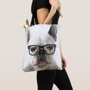 French Bulldog Wearing Black Eye Glasses Tote Bag