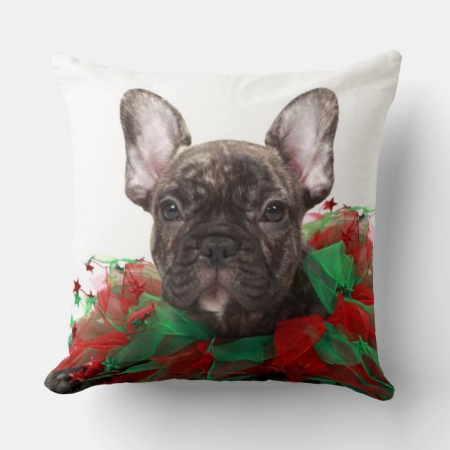 French bulldog wearing Christmas collar Cushion (Front)