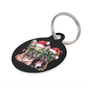 French Bulldog Wearing Christmas Tree Glasses Pet Tag