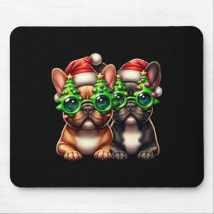 French Bulldog Wearing Christmas Tree Gles Men Wom Mouse Pad