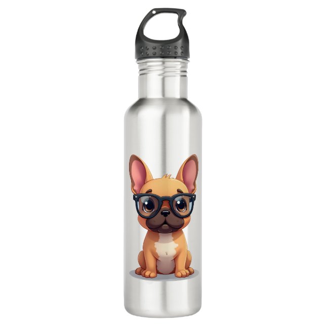 French Bulldog Wearing Glasses  710 Ml Water Bottle (Front)