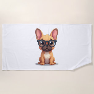 French Bulldog Wearing Glasses Beach Towel