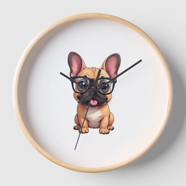 French Bulldog Wearing Glasses Clock (Front)