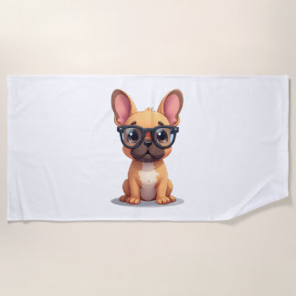 French Bulldog Wearing Glasses Copy Beach Towel