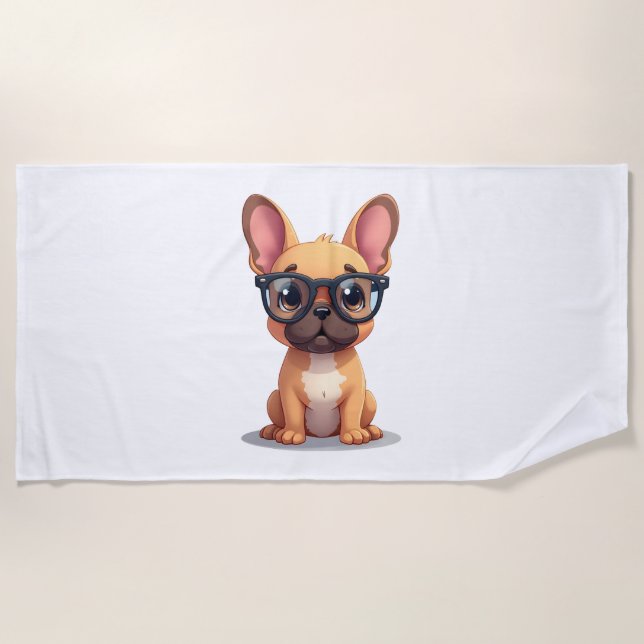 French Bulldog Wearing Glasses Copy Beach Towel (Front)