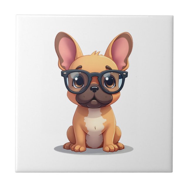 French Bulldog Wearing Glasses Copy Ceramic Tile (Front)