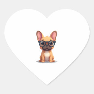 French Bulldog Wearing Glasses Copy Heart Sticker