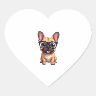 French Bulldog Wearing Glasses Heart Sticker