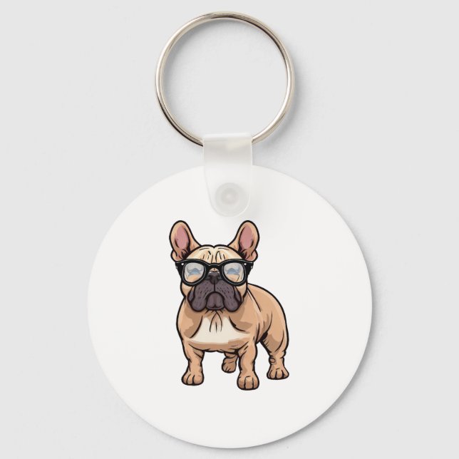 French Bulldog Wearing Glasses  Key Ring (Front)