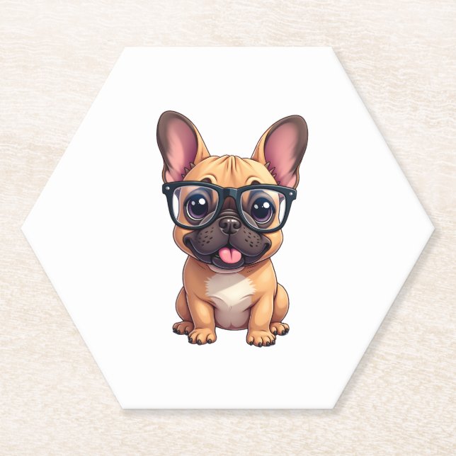 French Bulldog Wearing Glasses Paper Coaster (Front)