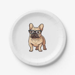 French Bulldog Wearing Glasses Paper Plate