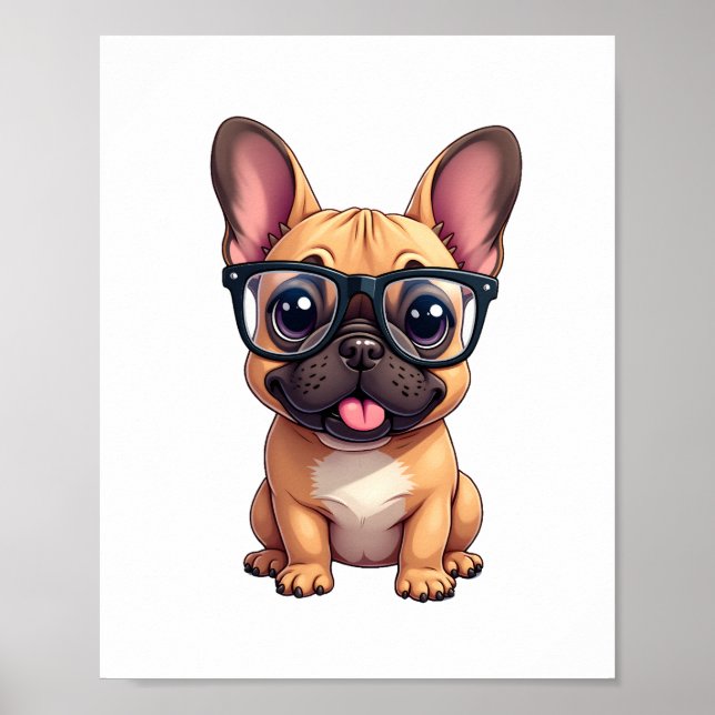French Bulldog Wearing Glasses Poster (Front)