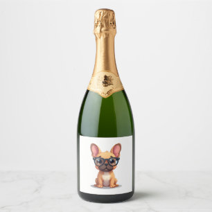 French Bulldog Wearing Glasses Sparkling Wine Label