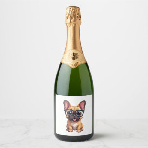 French Bulldog Wearing Glasses Sparkling Wine Label