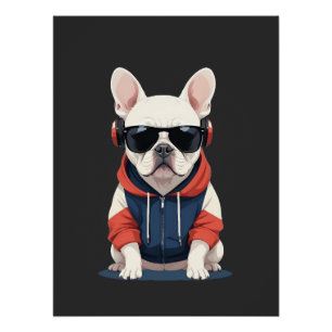 French Bulldog Wearing Hoodie Funny Cool Music Poster