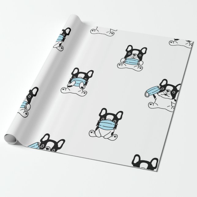 FRENCH BULLDOG WEARING MASK Wrapping Paper (Unrolled)