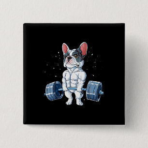 French Bulldog Weightlifting Funny Deadlift Gym 15 Cm Square Badge