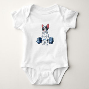 French Bulldog Weightlifting Funny Deadlift Gym Baby Bodysuit