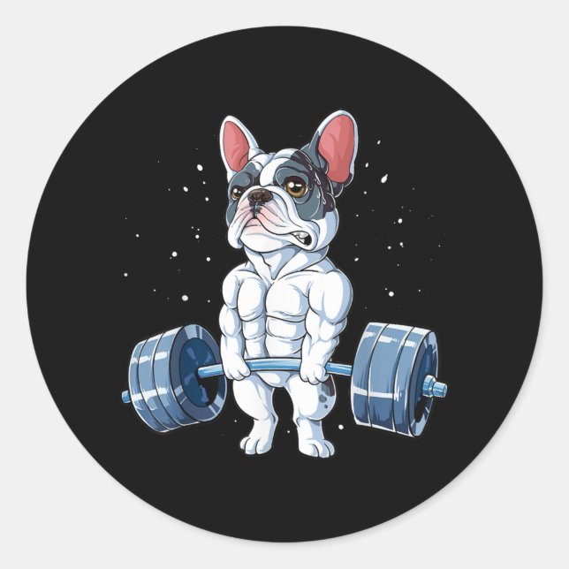French Bulldog Weightlifting Funny Deadlift Gym Classic Round Sticker (Front)