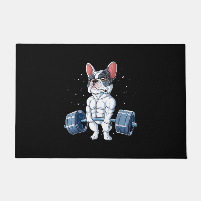 French Bulldog Weightlifting Funny Deadlift Gym Doormat (Front)