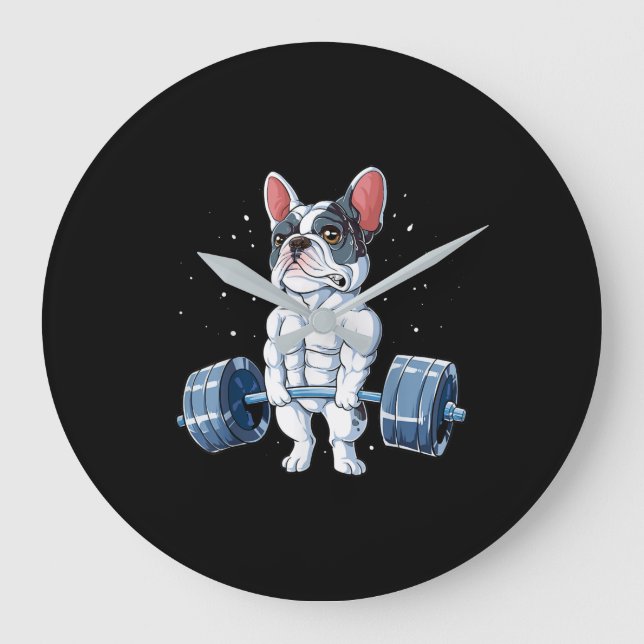French Bulldog Weightlifting Funny Deadlift Gym Large Clock (Front)