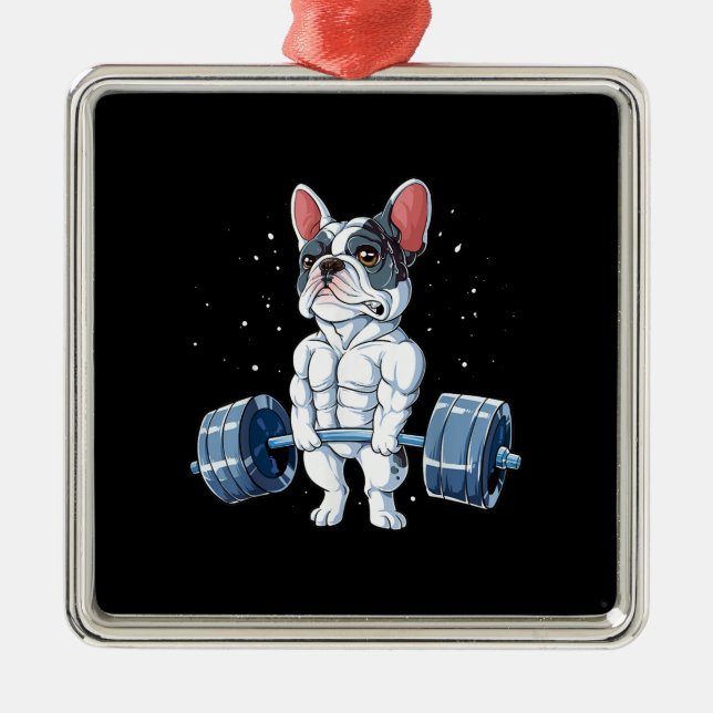 French Bulldog Weightlifting Funny Deadlift Gym Metal Ornament (Front)