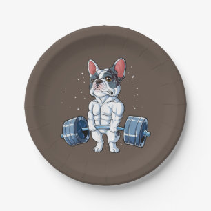 French Bulldog Weightlifting Funny Deadlift Gym Paper Plate