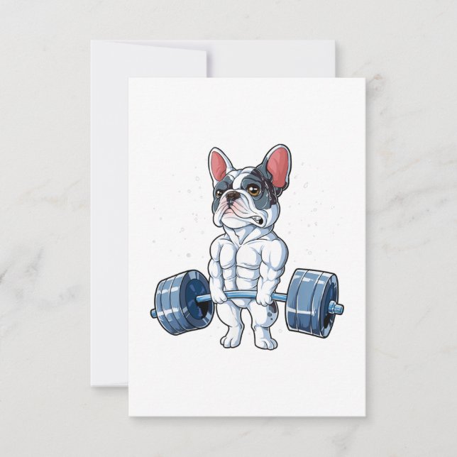 French Bulldog Weightlifting Funny Deadlift Gym RSVP Card (Front)