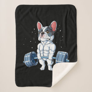 French Bulldog Weightlifting Funny Deadlift Gym Sherpa Blanket