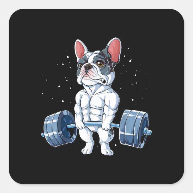 French Bulldog Weightlifting Funny Deadlift Gym Square Sticker (Front)