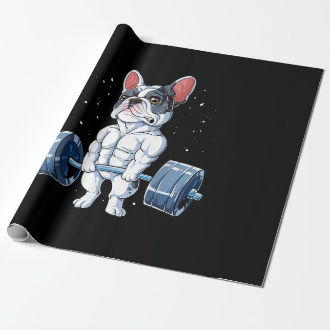 French Bulldog Weightlifting Funny Deadlift Gym Wrapping Paper (Unrolled)