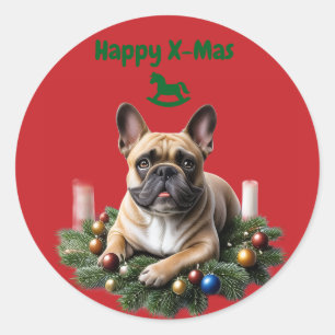 French Bulldog Weihnachten Weihnachtskranz Classic Round Sticker