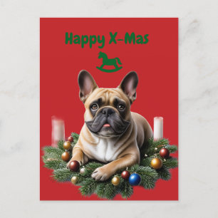 French Bulldog Weihnachten Weihnachtskranz Holiday Postcard