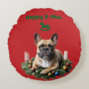 French Bulldog Weihnachten Weihnachtskranz Round Cushion