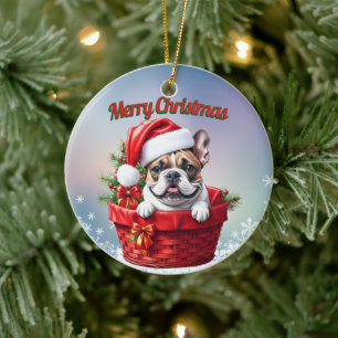 French Bulldog Weihnachtskorb Christmas Ceramic Ornament