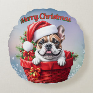 French Bulldog Weihnachtskorb Christmas Round Cushion