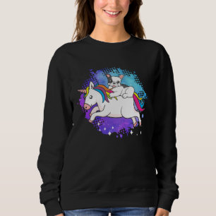 French bulldog who rashes a unicorn dog sweatshirt