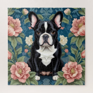 French Bulldog William Morris Inspired Floral Jigsaw Puzzle