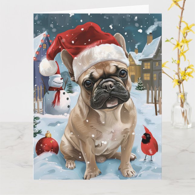 French Bulldog Winter Wonderland Christmas Joy Card (Yellow Flower)