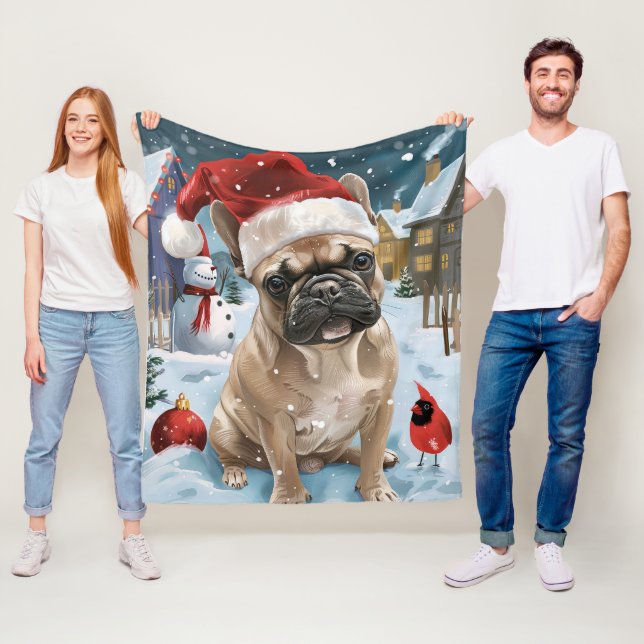 French Bulldog Winter Wonderland Christmas Joy Fleece Blanket (In Situ)