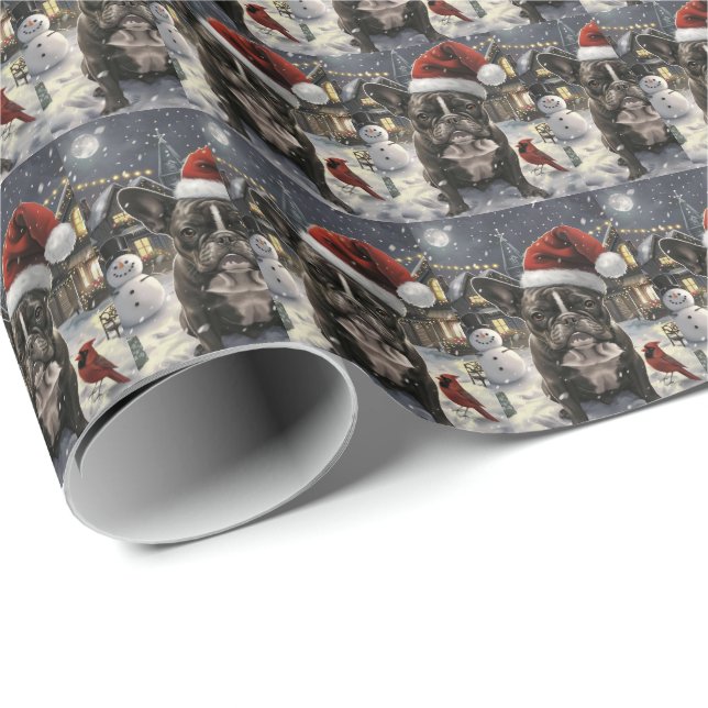 French Bulldog Winter Wonderland Christmas Joy Wrapping Paper (Roll Corner)