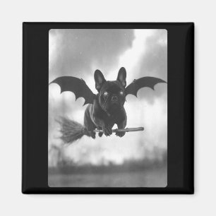French Bulldog Witch Broom Bat Wings Spooky Magnet