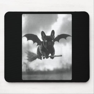 French Bulldog Witch Broom Bat Wings Spooky Mouse Pad