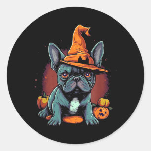 French Bulldog Witch Hat Halloween Costume Dog Classic Round Sticker