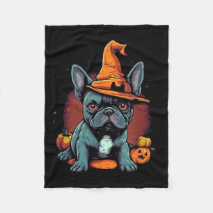 French Bulldog Witch Hat Halloween Costume Dog Fleece Blanket