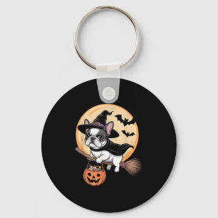 French Bulldog Witch Hat Pumpkin Halloween Costume Key Ring